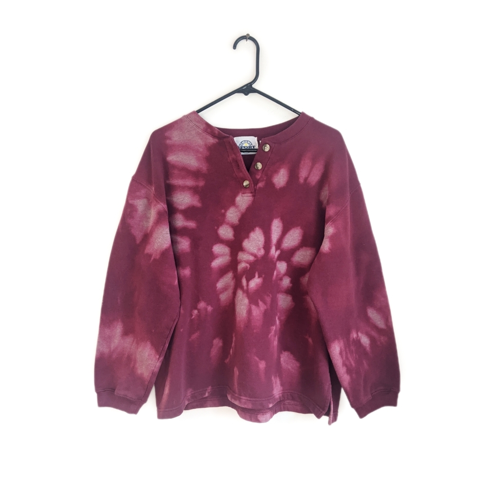 Vintage 90s Red & Pink Tie Dye Henley Neck Sweatshirt